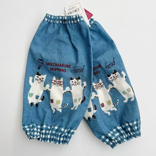 日本Kusuguru正品刺繡眼鏡貓咪袖套家務防油防污袖套布藝烘焙500｜眼鏡貓藍9004-2