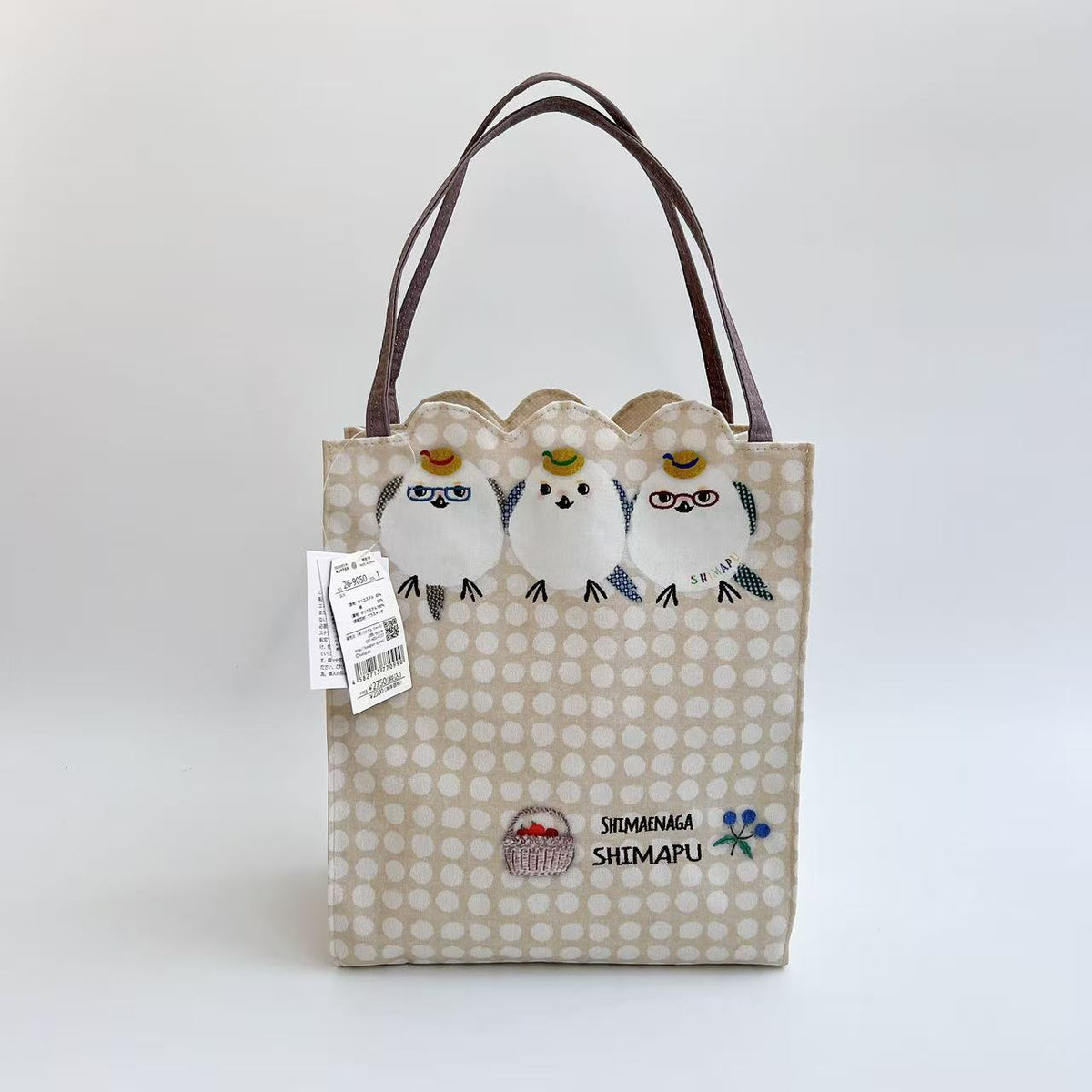 日本Kusuguru正品刺繡小雞手提包手提包補習包布藝逛街購物包503｜小雞米黃9050-1