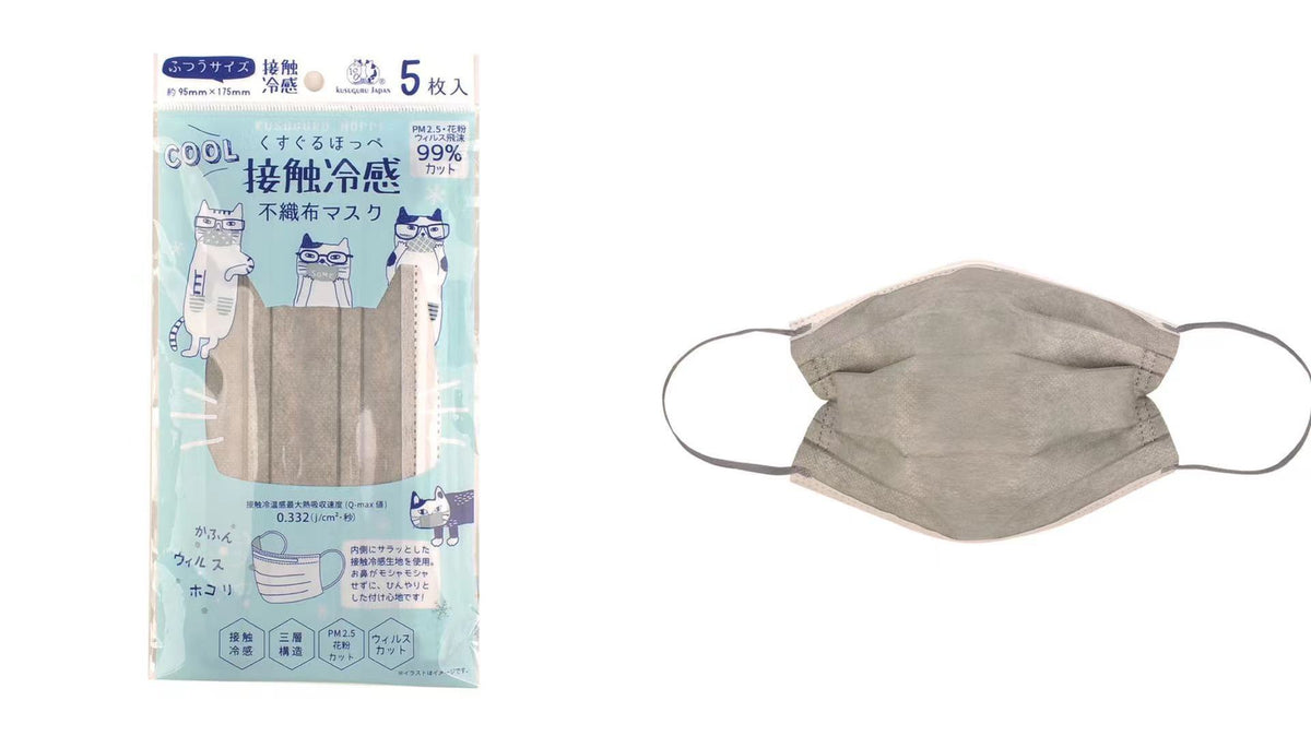 日本新款拋棄式防護口罩涼感平面掛耳成人防護花粉PM2.5印花｜灰色2247-3