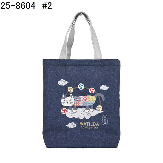 日本Kusuguru正品數位印花肩背包手提包手提包通勤包補習帆布433｜爬貓深藍8604-2