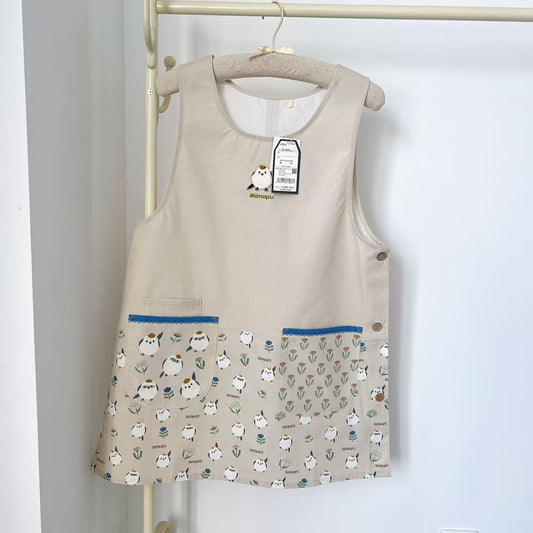 日本Kusuguru正品刺繡小雞圍裙家務防油防污花藝烘焙布藝卡通503｜小雞米黃9044-1