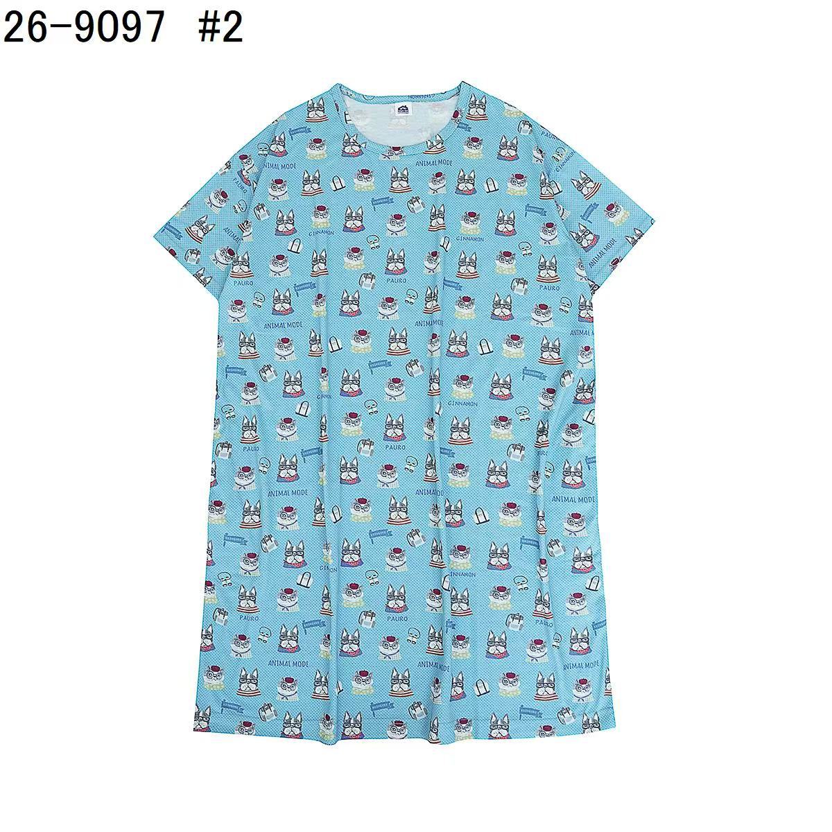 日本Kusuguru正品印花居家服睡裙套裝短袖短褲天竺棉卡通519｜露西保羅雀藍9097-2／單一尺寸