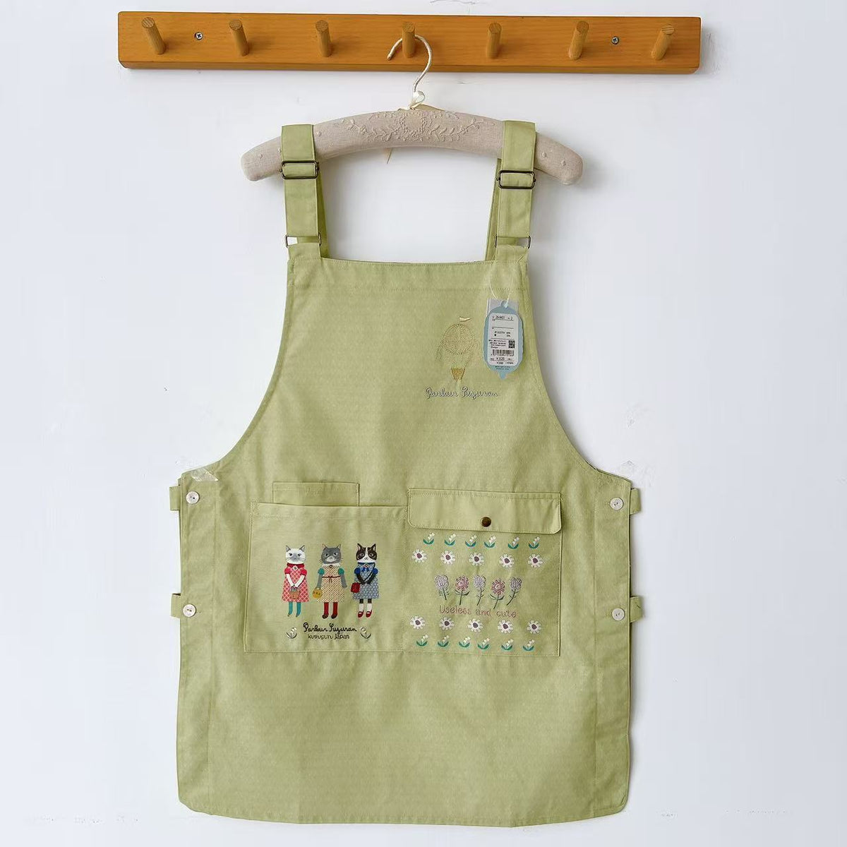 Kusuguru正品刺繡蜜豆公主圍裙家務防油防污花藝烘焙卡通帆布530｜蜜豆黃色9431-3