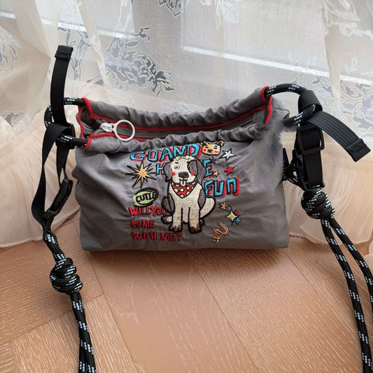 水泥灰領帶狗單肩包【不含肩帶】