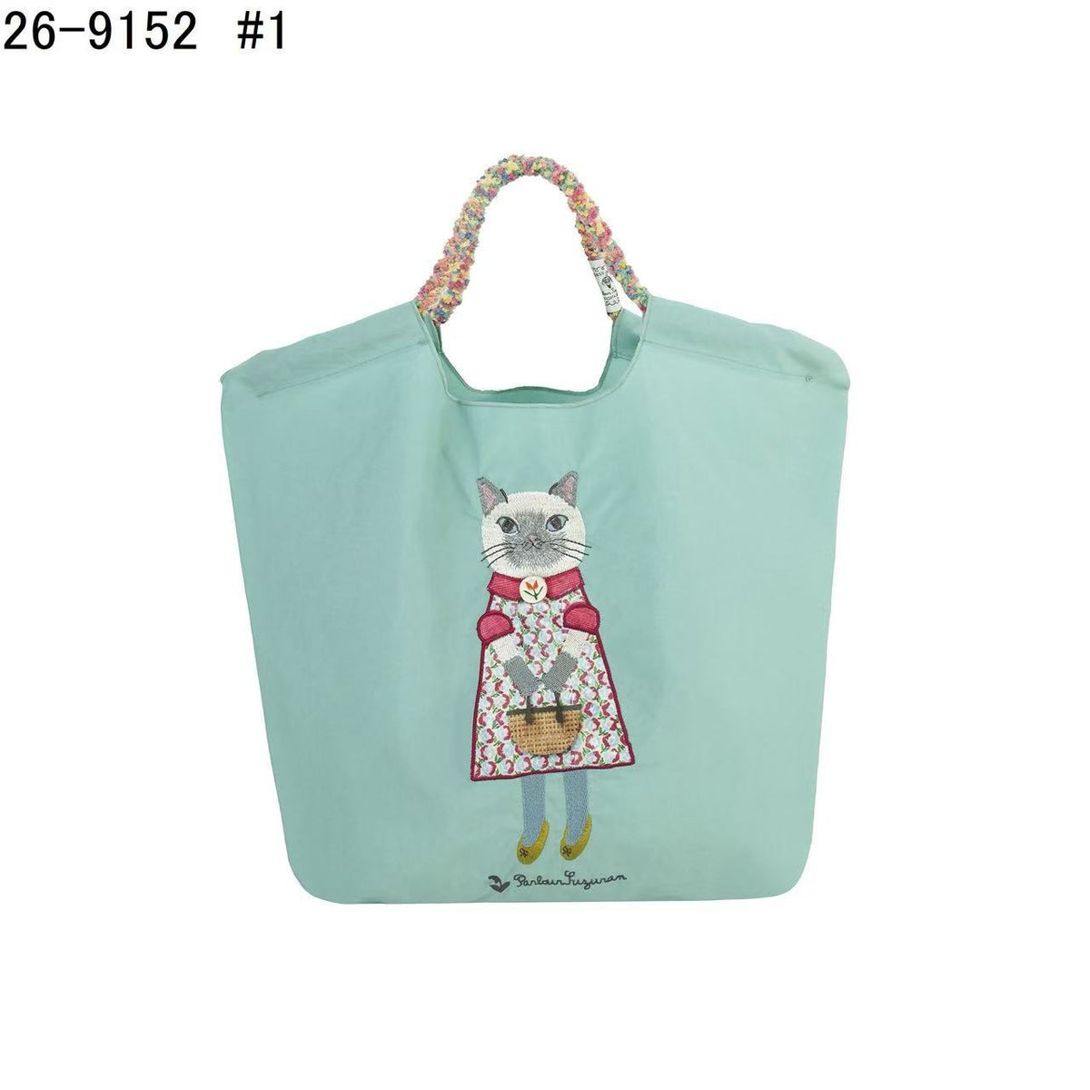 日本Kusuguru正品重工刺繡貓肩背包手提包手提包防塵防潑水507509｜蜜豆裙子貓薄荷綠9152-1