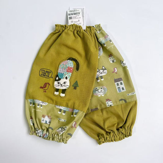 日本Kusuguru正品刺繡爬貓袖套家務防油防污袖套花藝烘焙布藝601｜爬貓芥黃色9618-1
