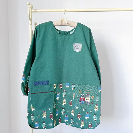 日本Kusuguru刺繡法鬥貓咪圍裙長袖防油汙帆布花藝烘焙反穿服402｜露西and保羅8518-2