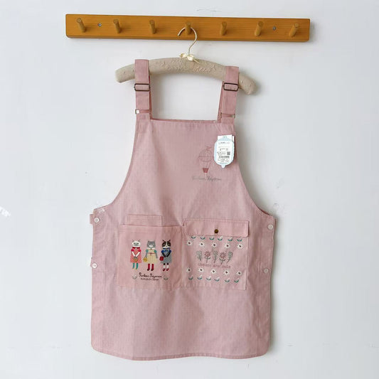 Kusuguru正品刺繡蜜豆公主圍裙家務防油防污花藝烘焙卡通帆布530｜蜜豆粉色9431-1