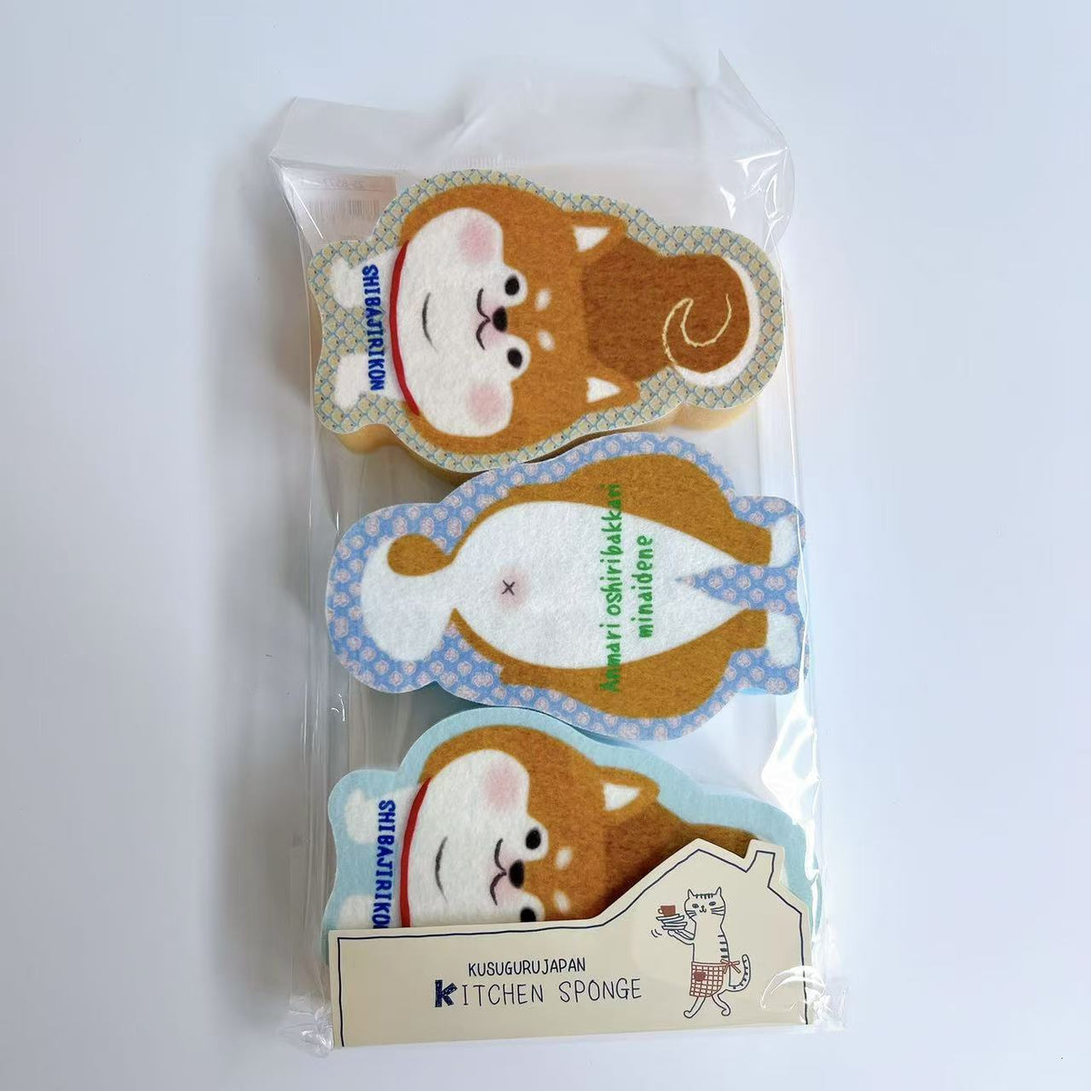 日本Kusuguru正品蜜豆爬貓柴犬圖案海綿擦洗碗棉家務除污泡沫408｜柴犬黃8577