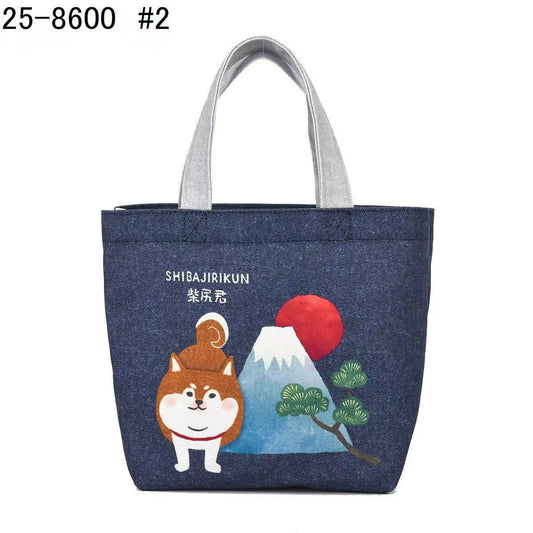 日本Kusuguru正品帆布包數位印花手提包手提包卡通飯盒包通勤433｜柴犬深藍8600-2