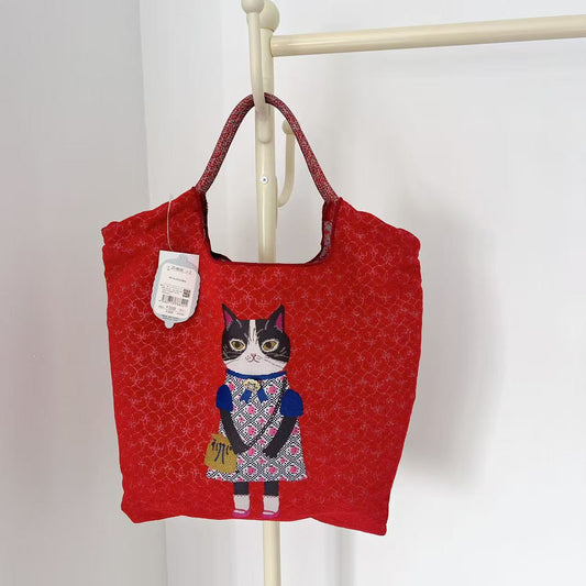 日本Kusuguru正品雪尼爾提花公主貓手提包手提包肩背包購物袋404｜蜜豆公主紅8620-2