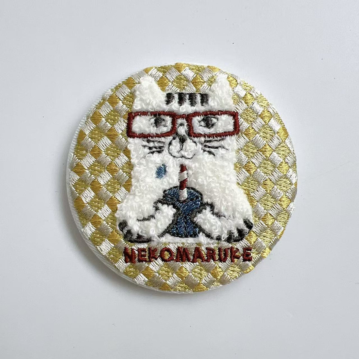 日本Kusuguru重工刺繡貓咪法鬥冰箱貼圓形磁吸冰箱裝飾可愛卡通｜眼鏡貓9476
