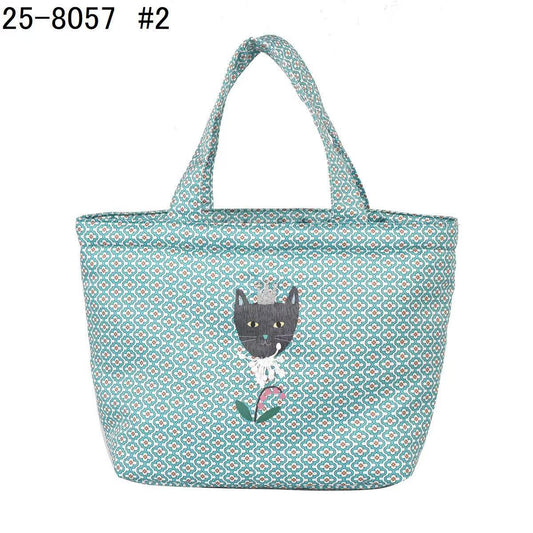 日本刺繡黑貓月光公主手提包糖果色手提包逛街購物通勤布藝243｜藍色8057-2