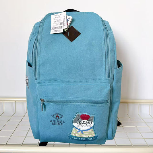 日本Kusuguru正品刺繡貓咪法鬥後背包旅行背包媽咪包學生書包502｜保羅藍色9043