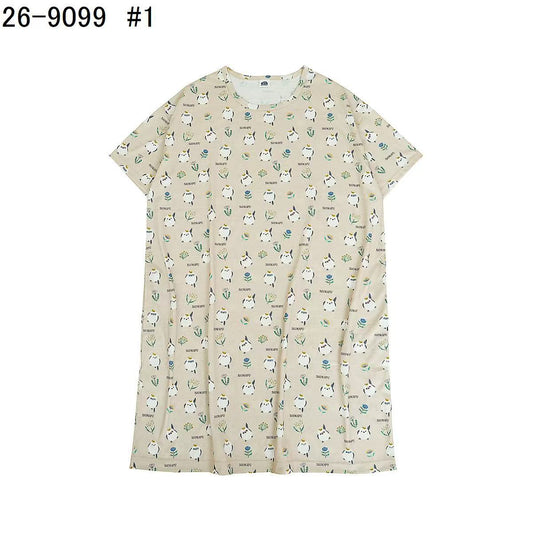 日本Kusuguru正品印花居家服睡裙套裝短袖短褲天竺棉卡通519｜小雞米色9099-1／單一尺寸