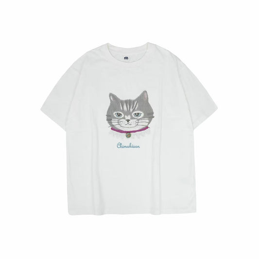 日本Kusuguru正品刺繡貓咪短袖圓領女性棉T冷感純棉清爽快乾52426｜蜜豆大貓頭9134／單一尺寸