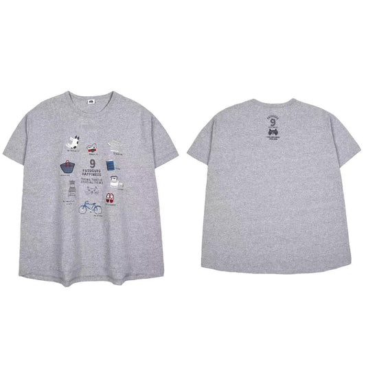 日本Kusuguru刺繡貓咪女性棉T圓領短袖衫純棉休閒棉衫百搭112｜購物貓麻灰7133-3／單一尺寸