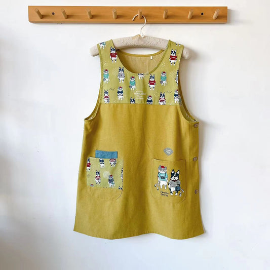 日本kusuguru刺繡露西and保羅刺繡居家圍裙防油防污花藝烘焙102｜芥末黃7035-1