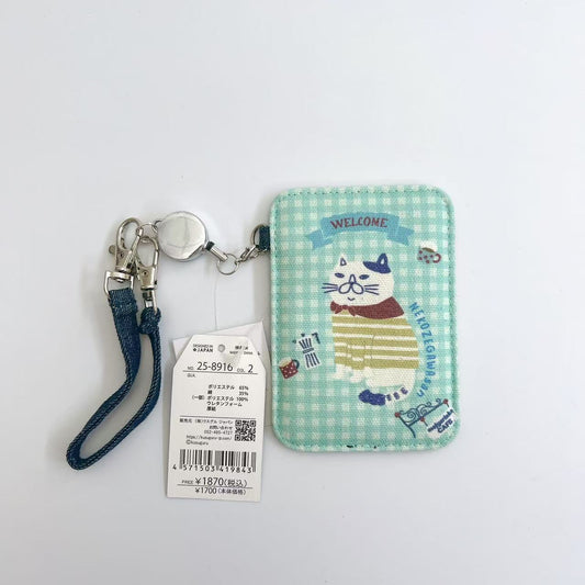 日本Kusuguru正品數位印花卡通證件卡掛繩卡套卡通悠遊卡451｜胖貓綠格8916-2