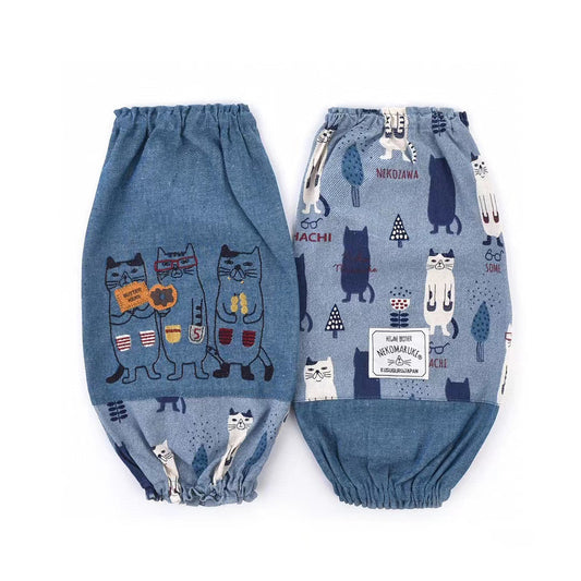 日本kusuguru刺繡貓咪袖套家務防油防污袖套布藝烘焙花藝卡通960｜藍色6508-3／單一尺寸
