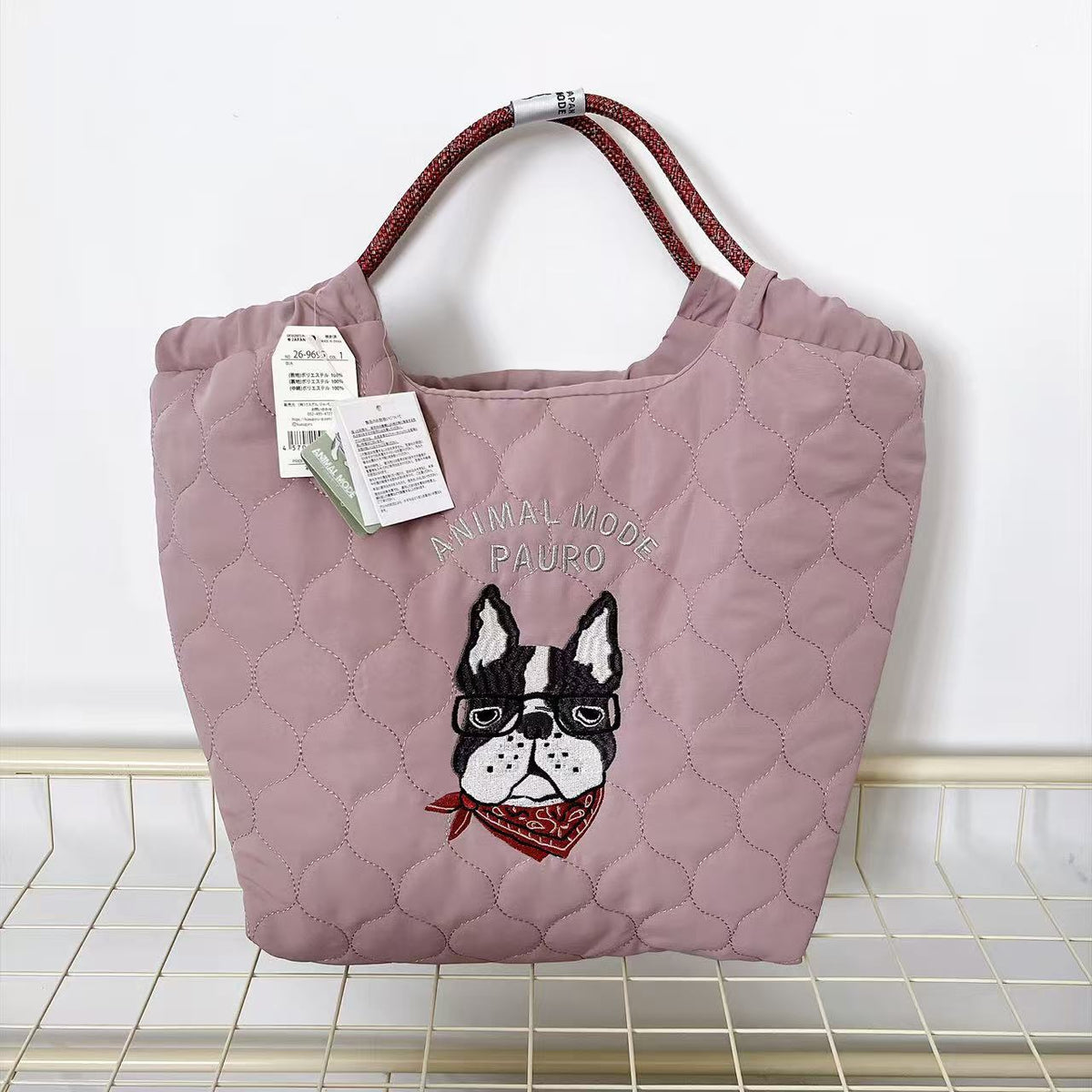 日本Kusuguru正品刺繡保羅絎縫手提包肩背包手提包購物通勤623｜保羅粉色9695-1