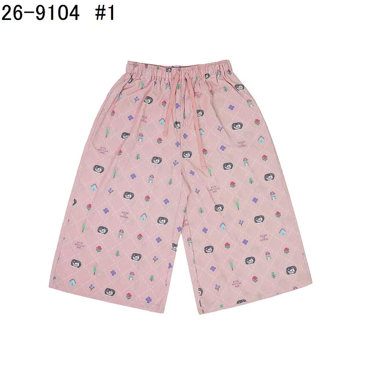 日本Kusuguru正品貓咪印花居家睡裙睡褲綿綢人造棉居家服舒適514｜短褲爬貓粉9104-1／單一尺寸