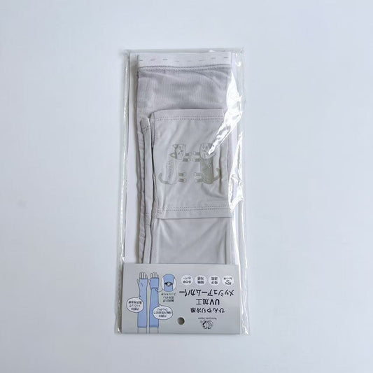 日本Kusuguru冷感冰絲防曬袖防紫外線護臂袖套吸汗快乾數位印520｜爬貓灰色9113-1