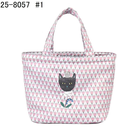 日本刺繡黑貓月光公主手提包糖果色手提包逛街購物通勤布藝243｜粉色8057-1