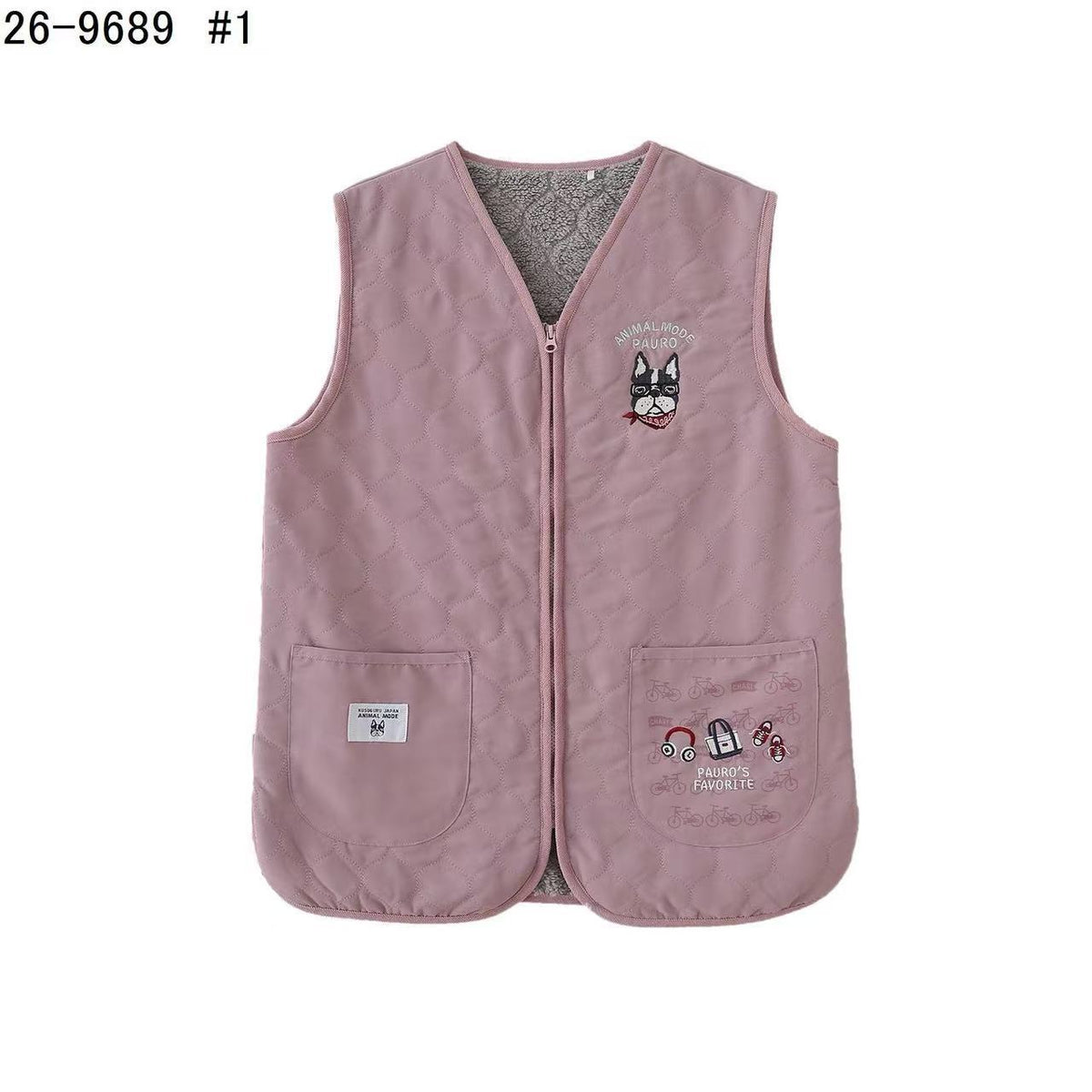 日本Kusuguru正品刺繡法鬥絎縫馬甲女性坎肩背心加熱保暖休閒623｜保羅粉色9689-1／單一尺寸
