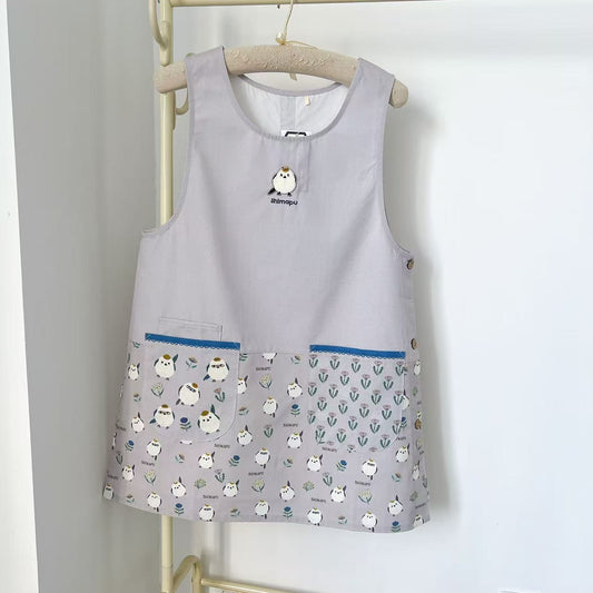 日本Kusuguru正品刺繡小雞圍裙家務防油防污花藝烘焙布藝卡通503｜小雞淡紫9044-2