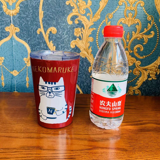 日本新款KUSUGURU保溫杯保冷杯咖啡杯汽車杯304不鏽鋼卡通400 ML｜眼鏡貓酒紅色4033-1／400 ml