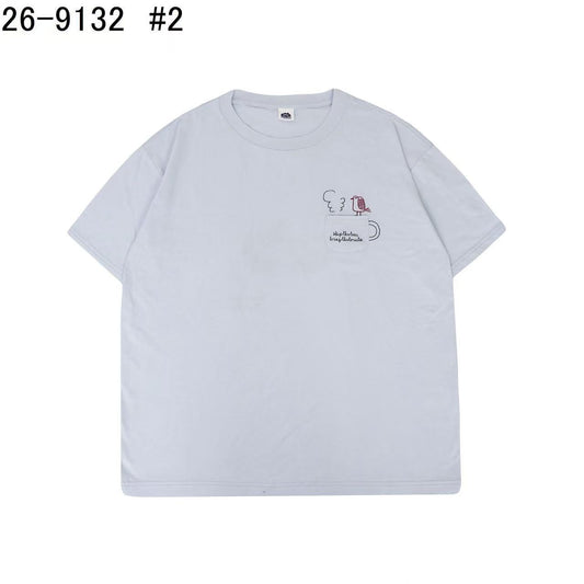 日本Kusuguru正品刺繡貓咪純棉T恤圓領短袖休閒女性純棉卡通52725｜爬貓淡藍9132-2／單一尺寸