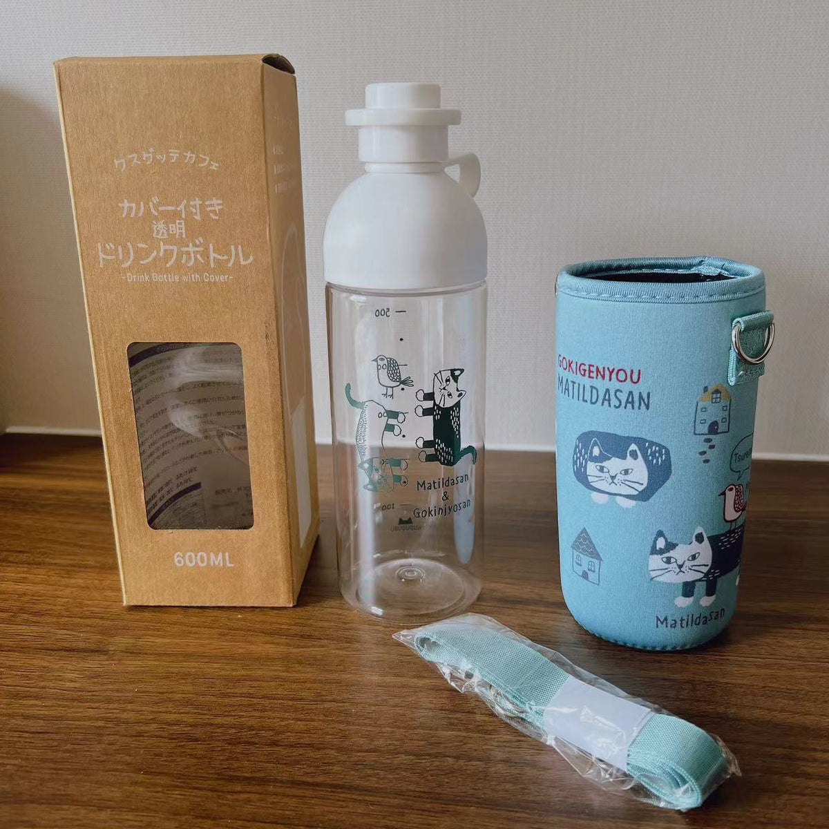 日本kusuguru貓咪雙飲口運動塑膠杯斜背杯隨手杯方便攜帶水杯飲品126｜爬貓湖綠7164-2／501-600 ml