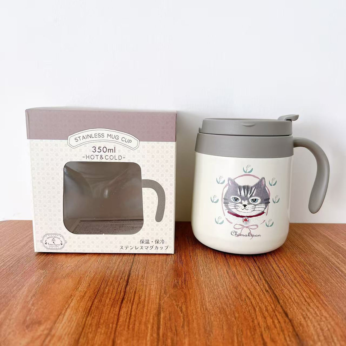 日本Kusuguru正品304保溫杯保冷杯真空隔熱手柄杯馬克杯卡通杯405｜蜜豆公主米白8703-1／350 ml