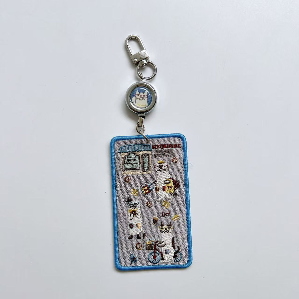 Kusuguru正品重工刺繡貓咪法鬥卡套IC卡套悠遊卡套掛飾卡通｜眼鏡貓灰9423-1