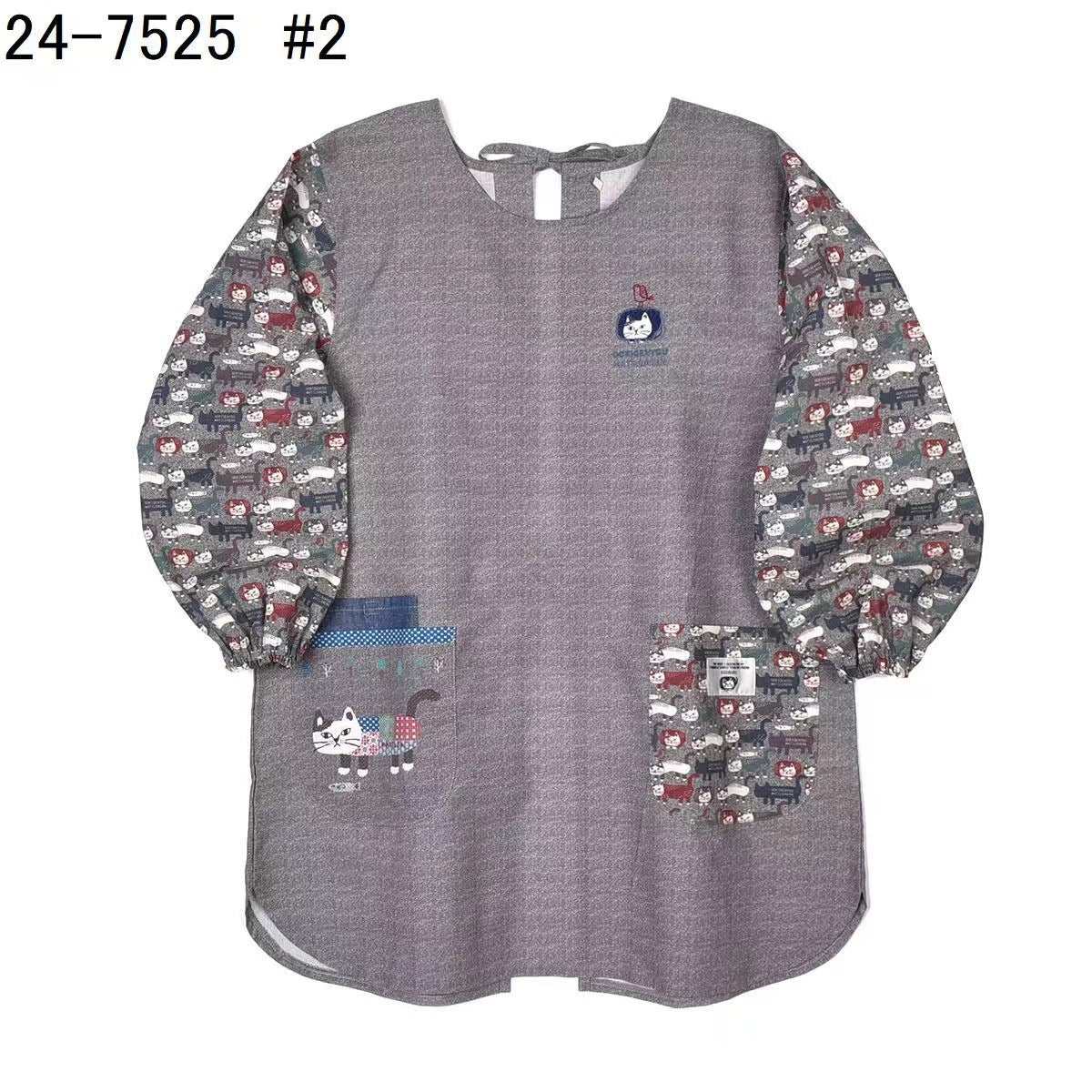 日本kusuguru刺繡爬貓家務防油防污圍裙布藝反穿服花藝烘焙201｜灰色 7525-2