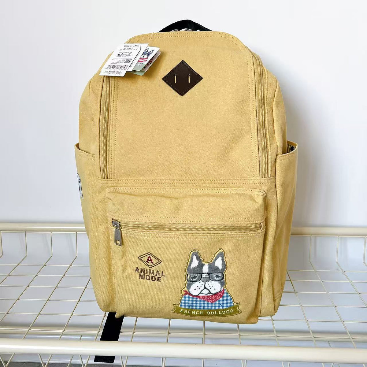 日本Kusuguru正品刺繡貓咪法鬥後背包旅行背包媽咪包學生書包502｜保羅黃色9043-1