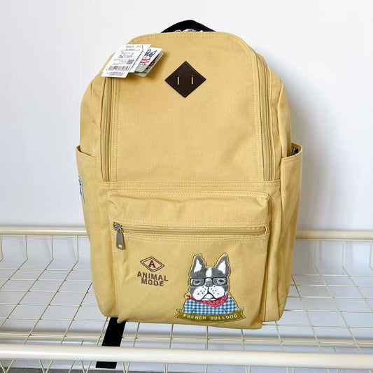 日本Kusuguru正品刺繡貓咪法鬥後背包旅行背包媽咪包學生書包502｜保羅黃色9043-1