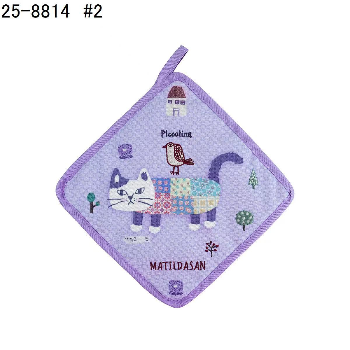 日本Kusuguru正品刺繡貓咪狗子隔熱墊防燙墊餐墊盤墊鍋墊掛式438｜爬貓紫色8814-2