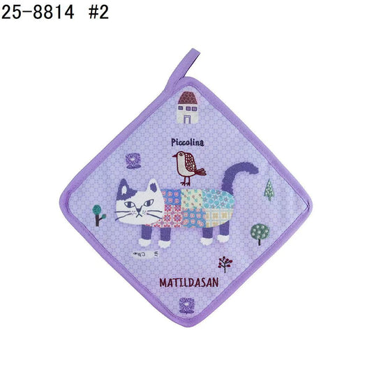 日本Kusuguru正品刺繡貓咪狗子隔熱墊防燙墊餐墊盤墊鍋墊掛式438｜爬貓紫色8814-2