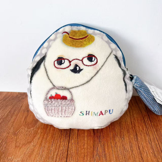 日本Kusuguru正品刺繡小雞零錢包充棉毛茸茸收納包卡套卡通503｜淺紫色9047-2