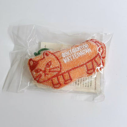 日本Kusuguru正品刺繡貓咪狗子海綿擦清潔海綿去油汙刷鍋布雙面430｜爬貓橘色8568-1