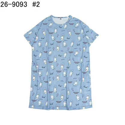 日本Kusuguru正品印花居家服睡裙套裝短袖短褲天竺棉卡通519｜睡裙眼鏡貓藍9093-2／單一尺寸