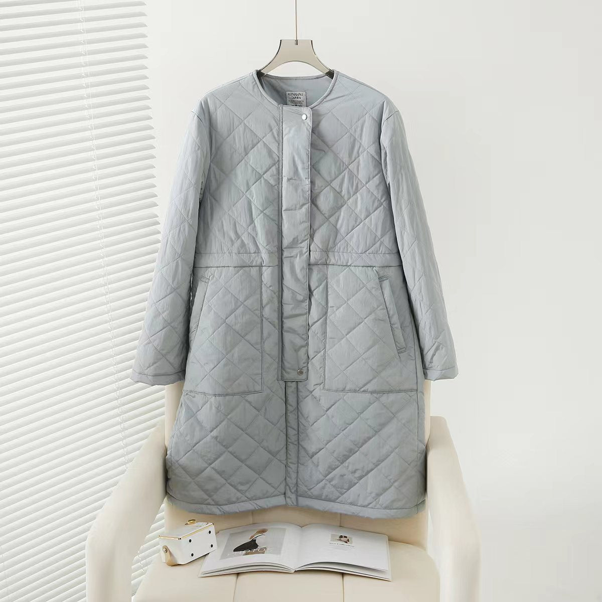 日本kusuguru秋冬外套絎縫棉服保暖休閒日系文藝寬鬆中長款220｜灰色7675-2／單一尺寸