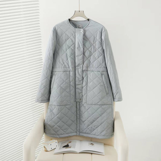 日本kusuguru秋冬外套絎縫棉服保暖休閒日系文藝寬鬆中長款220｜灰色7675-2／單一尺寸