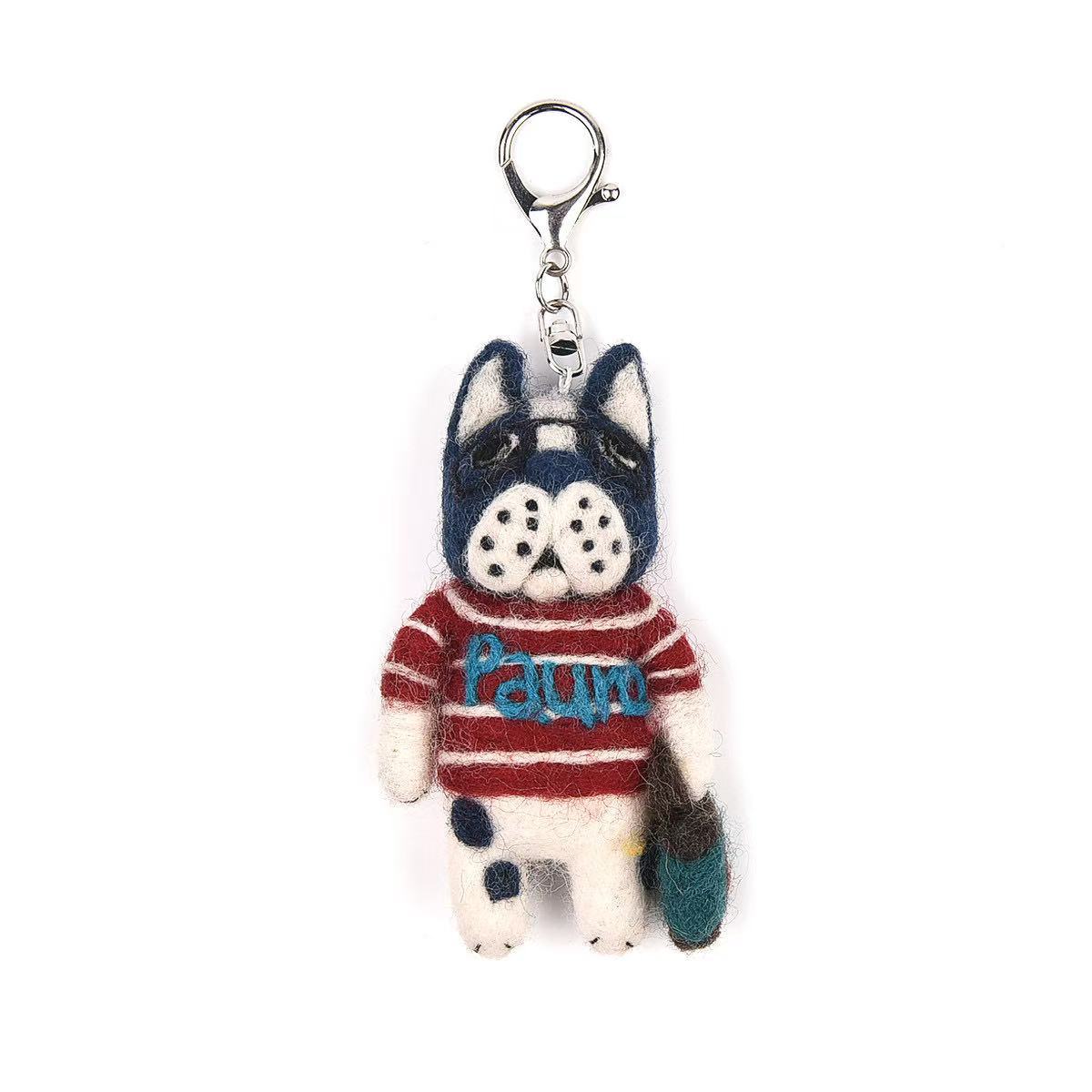 日本Kusuguru正品尼泊爾手工羊毛氈鑰匙圈吊飾貓咪法鬥掛飾品406｜保羅8612-1