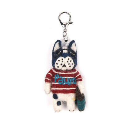 日本Kusuguru正品尼泊爾手工羊毛氈鑰匙圈吊飾貓咪法鬥掛飾品406｜保羅8612-1