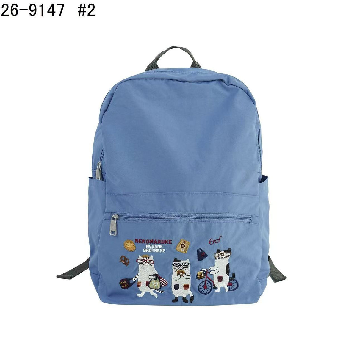 日本Kusuguru正品重工刺繡貓咪法鬥後背包尼龍防潑水折疊旅行509｜眼鏡貓藍9147-2