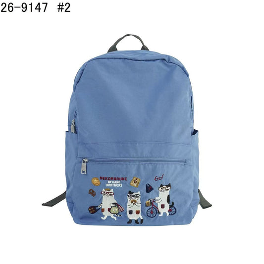 日本Kusuguru正品重工刺繡貓咪法鬥後背包尼龍防潑水折疊旅行509｜眼鏡貓藍9147-2