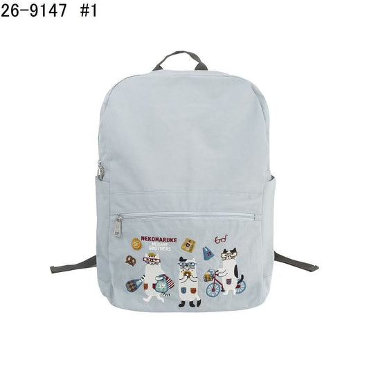 日本Kusuguru正品重工刺繡貓咪法鬥後背包尼龍防潑水折疊旅行509｜眼鏡貓灰9147-1